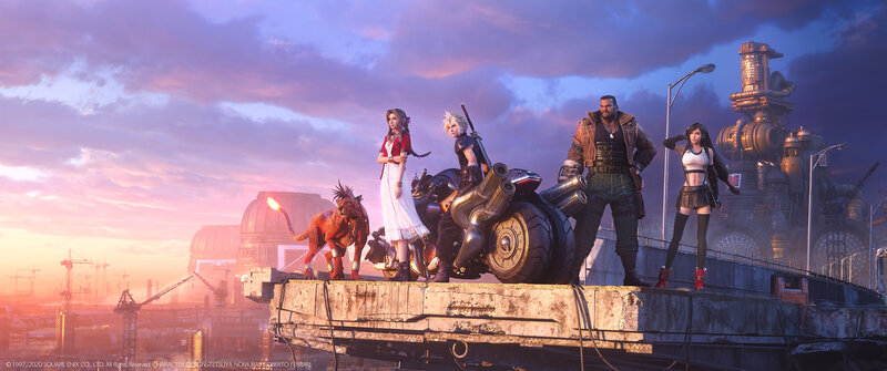 Group of Characters on Platform — Purple, Dramatic