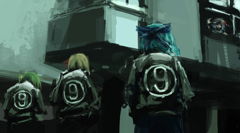 Group of characters with number nine