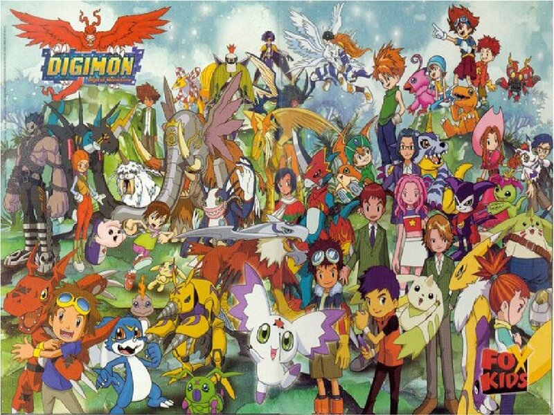 Group of Children and Digimon — Green
