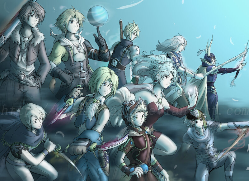 Group of Fantasy Characters — Blue, Dramatic, Digital Art, Swords