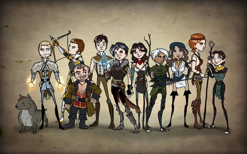 Group of Fantasy Characters — Brown, Adventurous, Digital Art, Dog