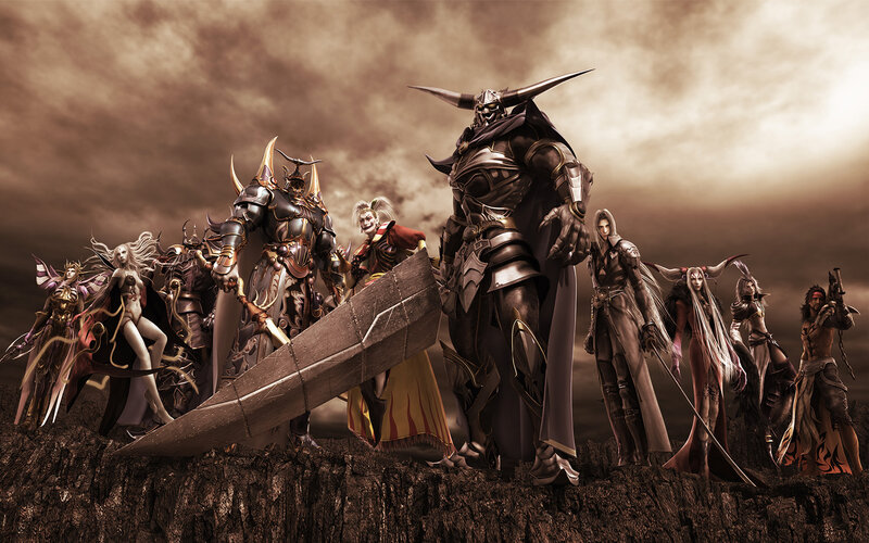 Group of Fantasy Characters — Brown, Dramatic, Digital Art, Armor, Weapons, Fantasy Creatures