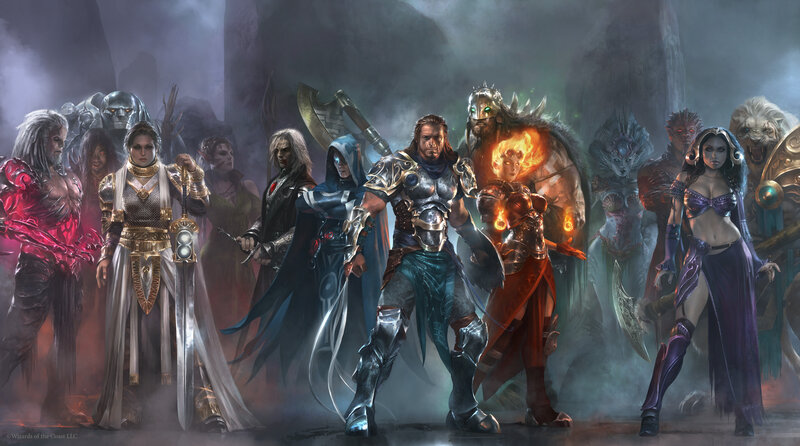 Group of Fantasy Characters — Gray, Dramatic, Digital Art