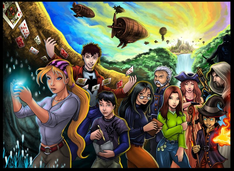 Group of Fantasy Characters — Green, Dramatic, Sunset
