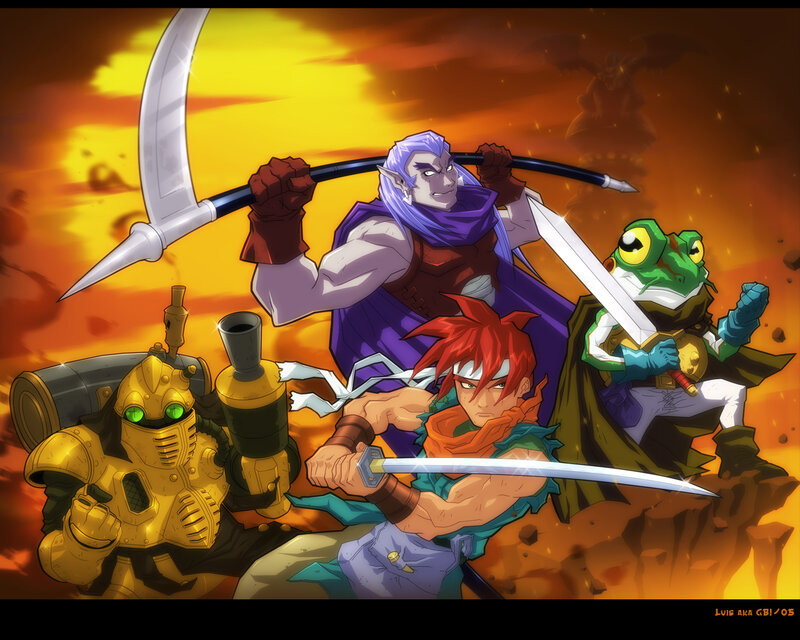 Group of Fantasy Characters — Orange, Dramatic, Sunset, Digital Art, Sword
