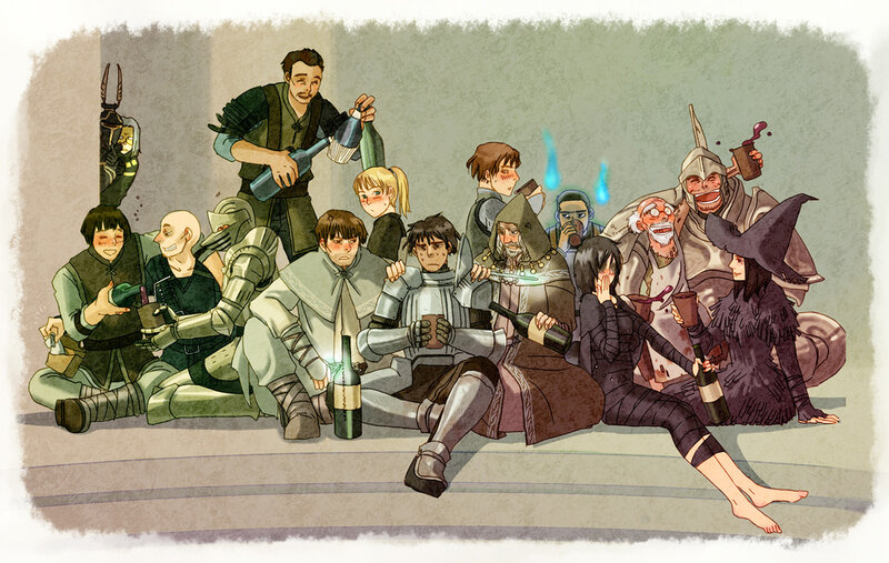 Group of fantasy characters partying