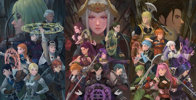 Group of Fantasy Characters — Purple, Dramatic, Digital Art, Magic Circles