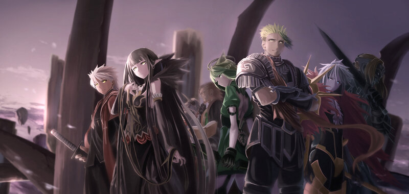 Group of Fantasy Characters — Purple, Dramatic, Sunset, Digital Art