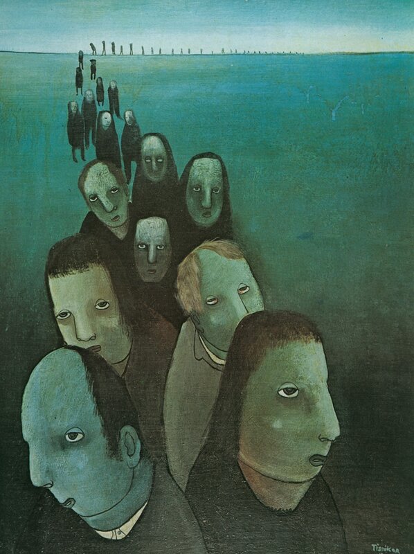 Group of figures walking