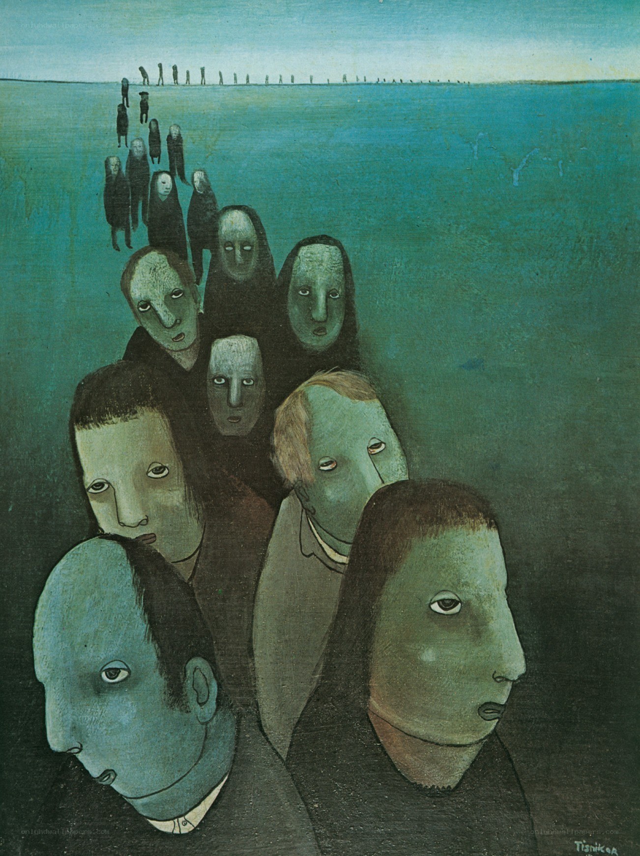 Group of figures walking