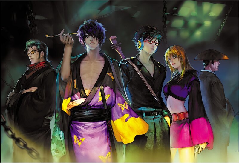 Group of Five Characters — Purple, Dramatic