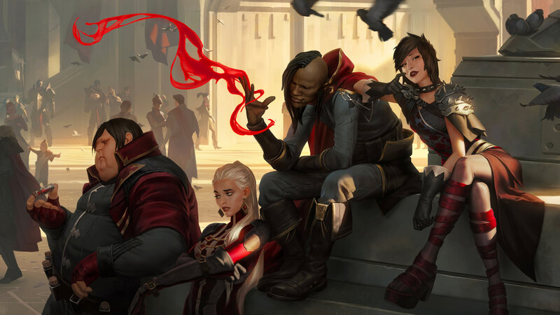 Group of Four Characters — Red