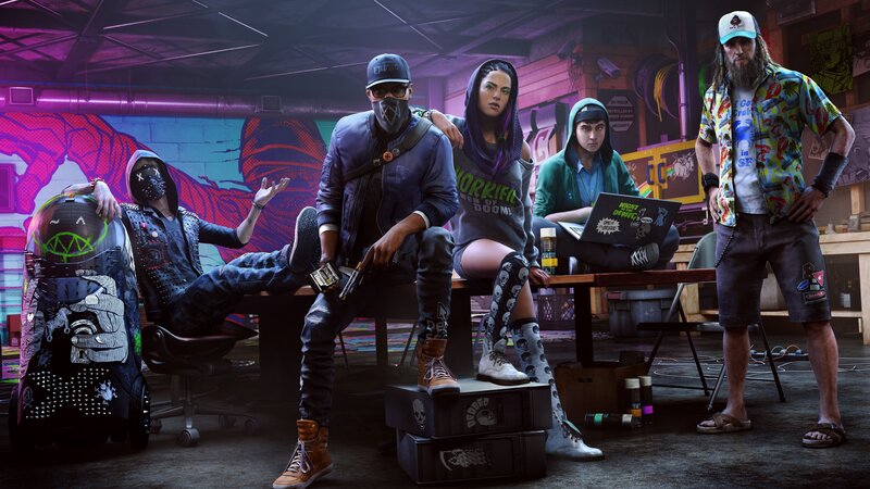 Group of Hackers in Warehouse — Purple