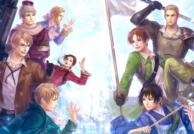 Group of Male Characters — Blue, Dramatic, Digital Art
