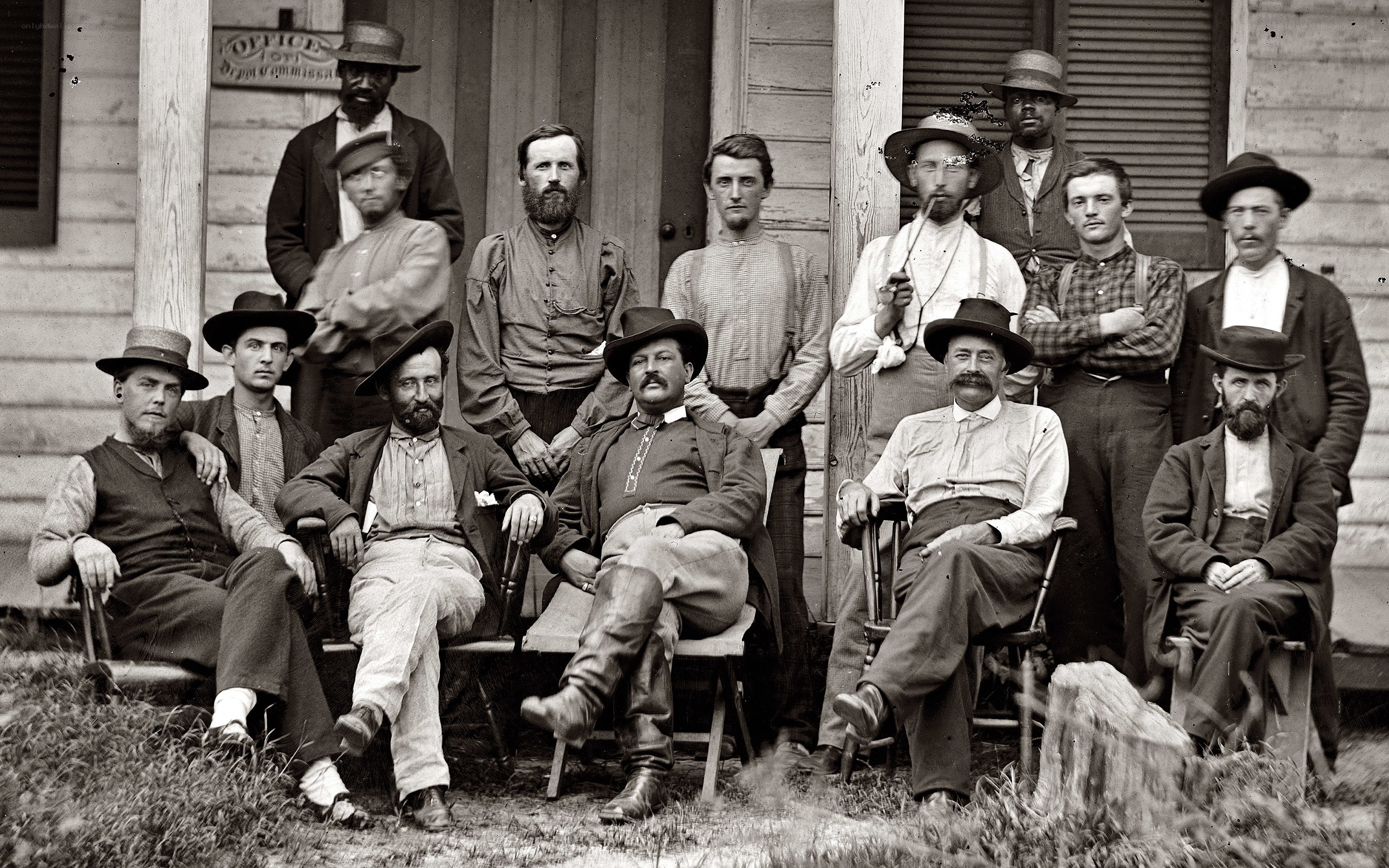 Group of men outside a post office