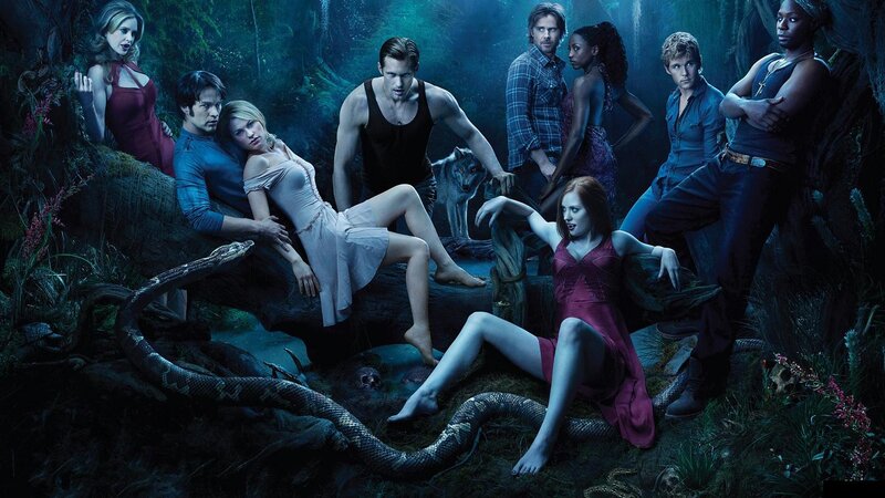 Group of People in Forest — Blue, Dramatic, Night