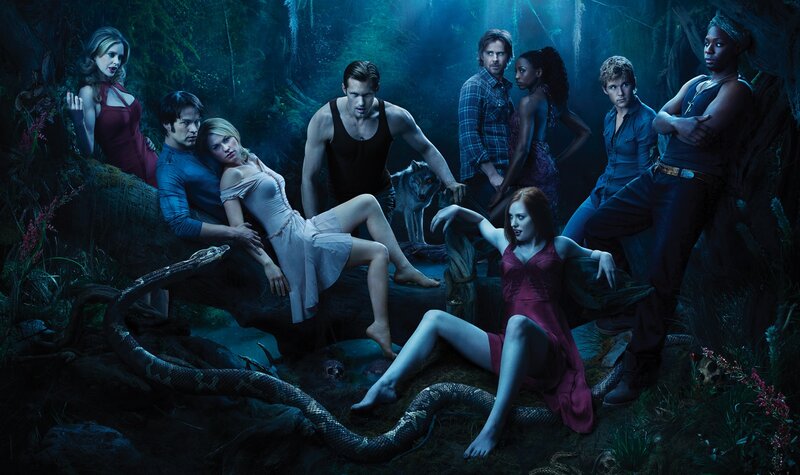 Group of People in Forest — Blue, Dramatic