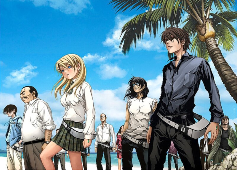 Group of People on Beach — Blue, Dramatic