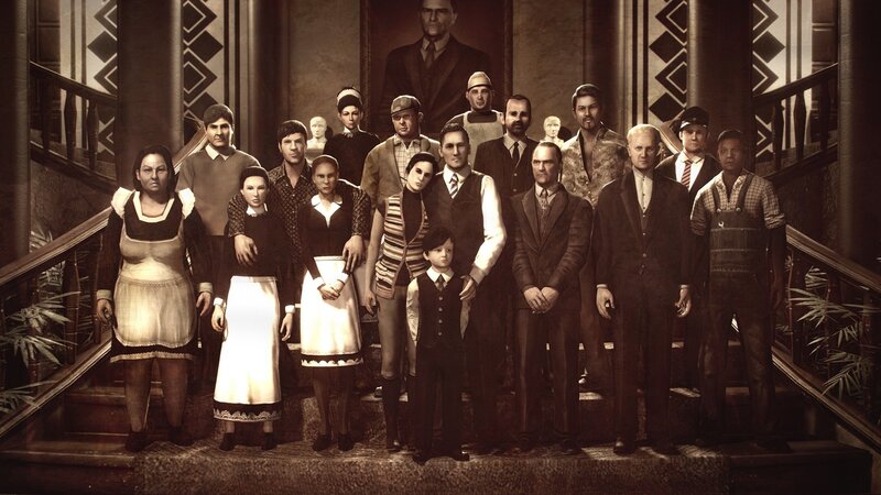 Group of People on Stairs — Brown, Dramatic