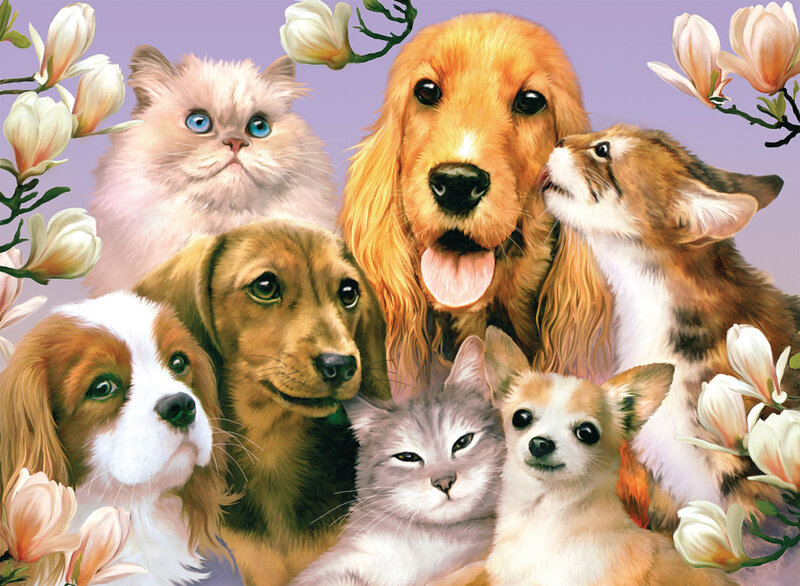 Group of Pets Together — Purple