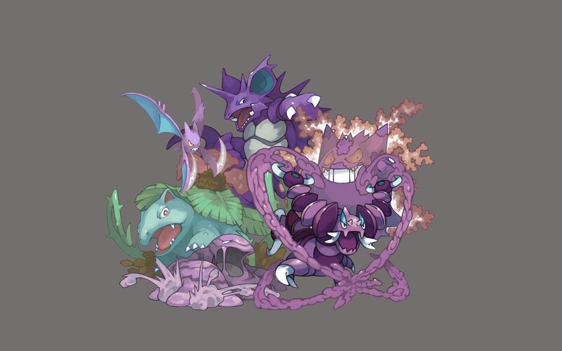Group of Purple and Green Creatures