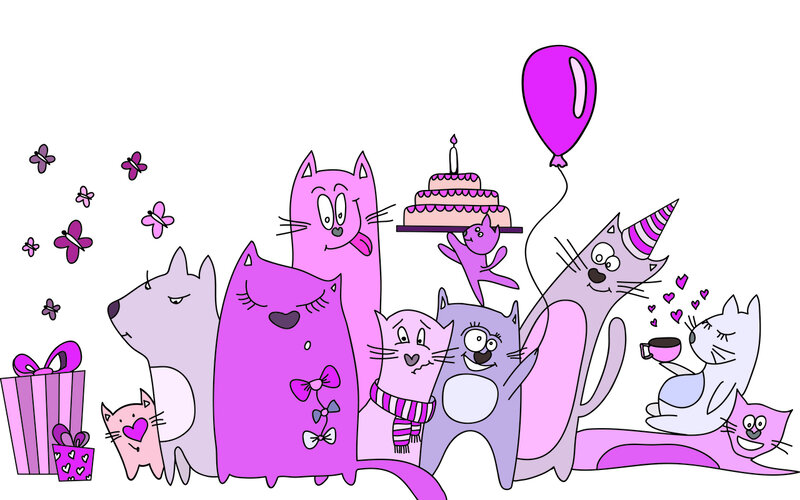 Group of Purple Cats