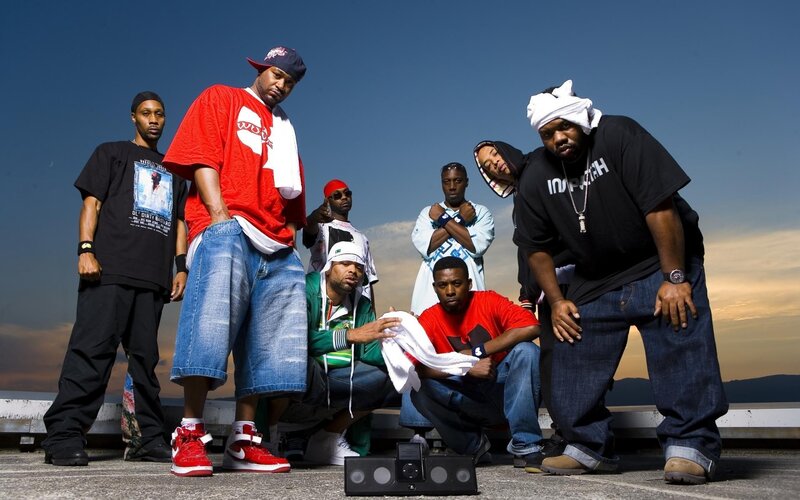 group of rappers on rooftop