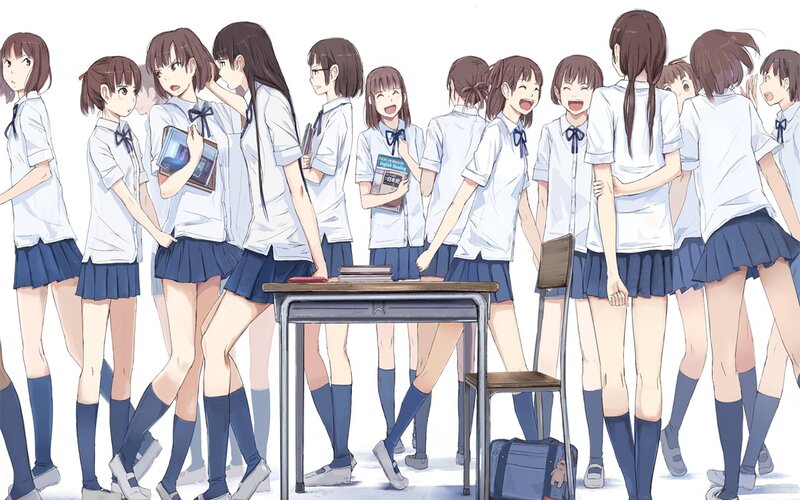 Group of Schoolgirls — White, Lively