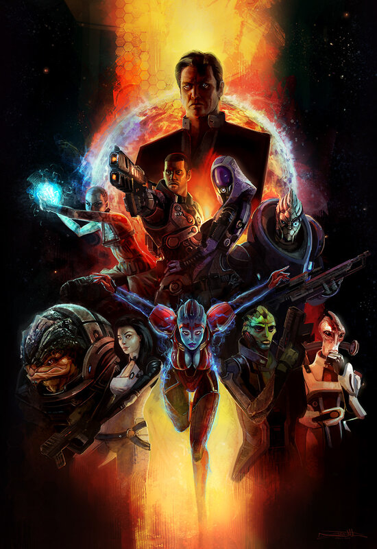 Group of Sci-fi Characters — Orange, Dramatic