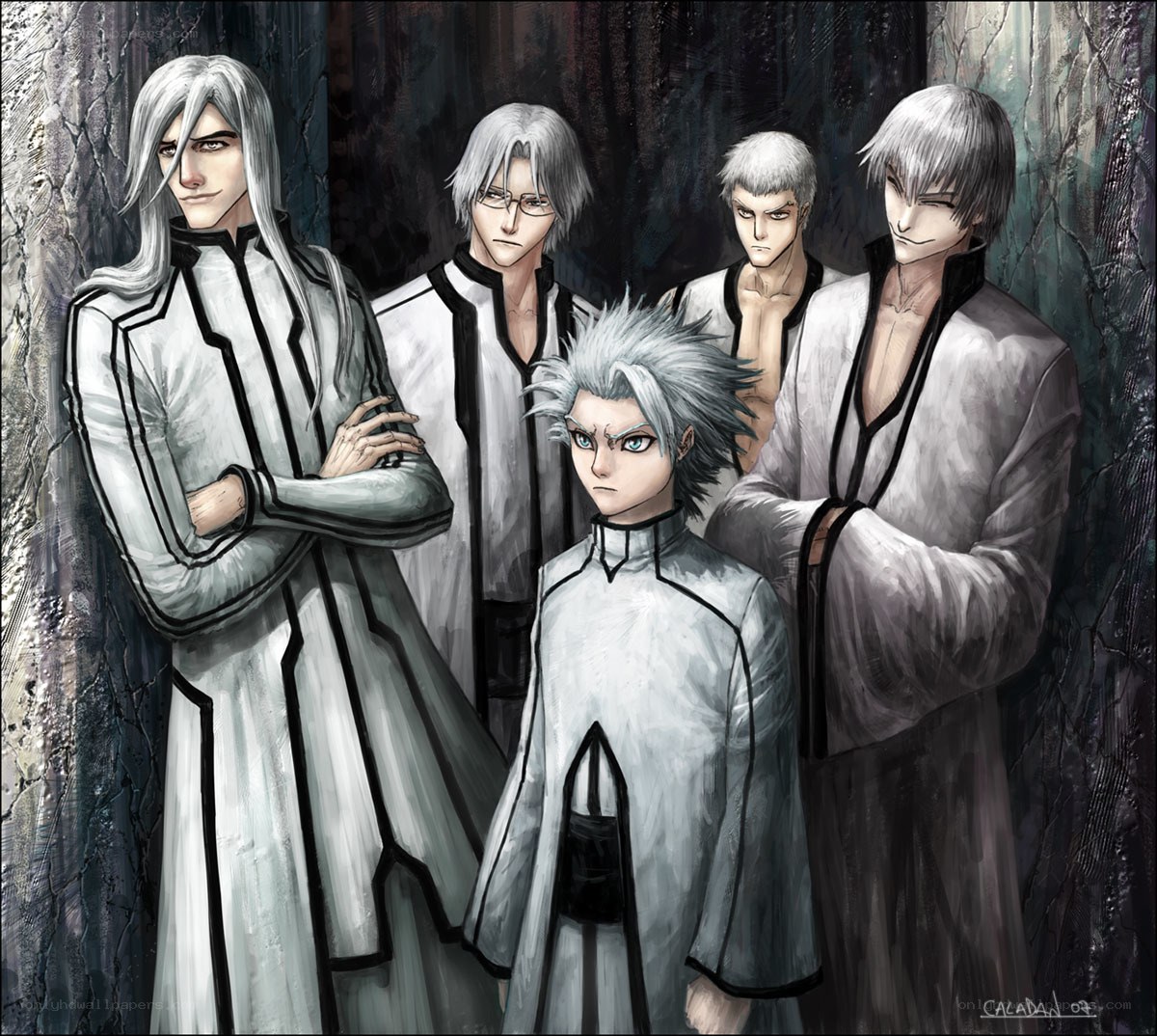 group of silver-haired characters