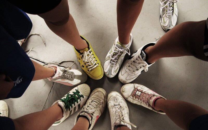 group of sneakers in a circle