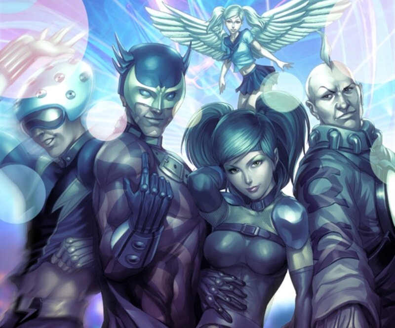 Group of Superheroes — Blue, Dramatic
