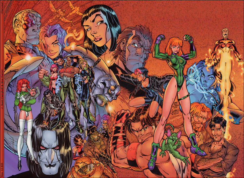 Group of Superheroes — Red, Dramatic, Comic