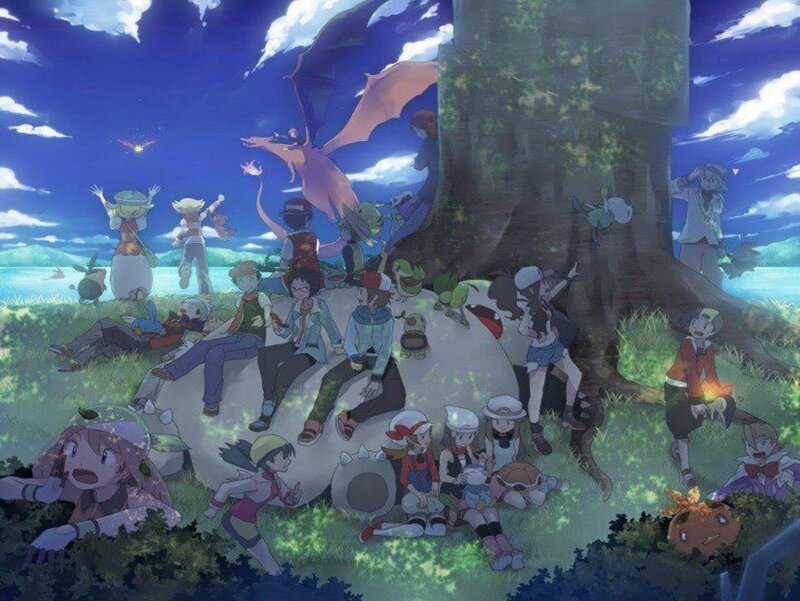 Group of Trainers and Pokémon
