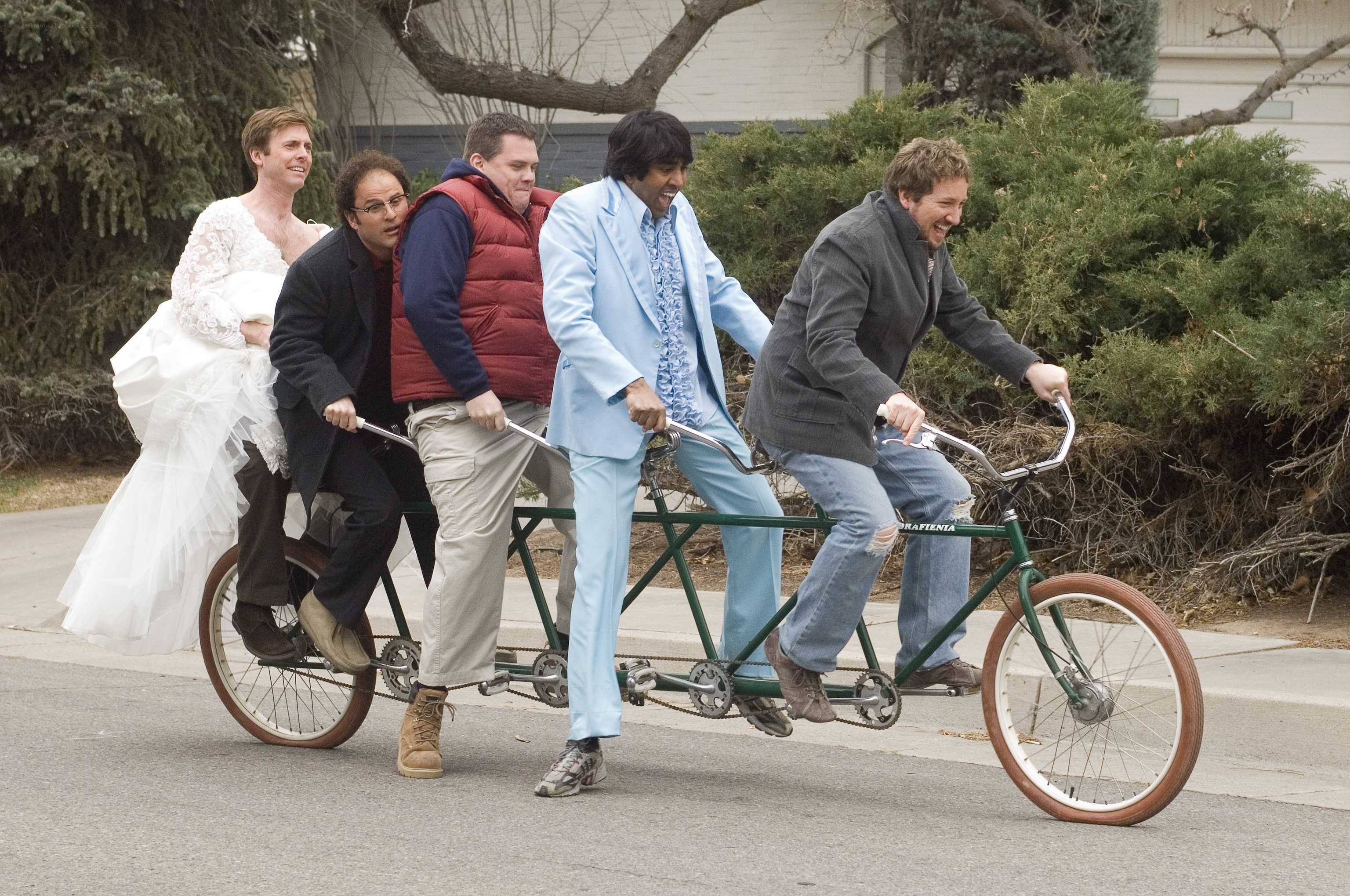 Group on tandem bicycle
