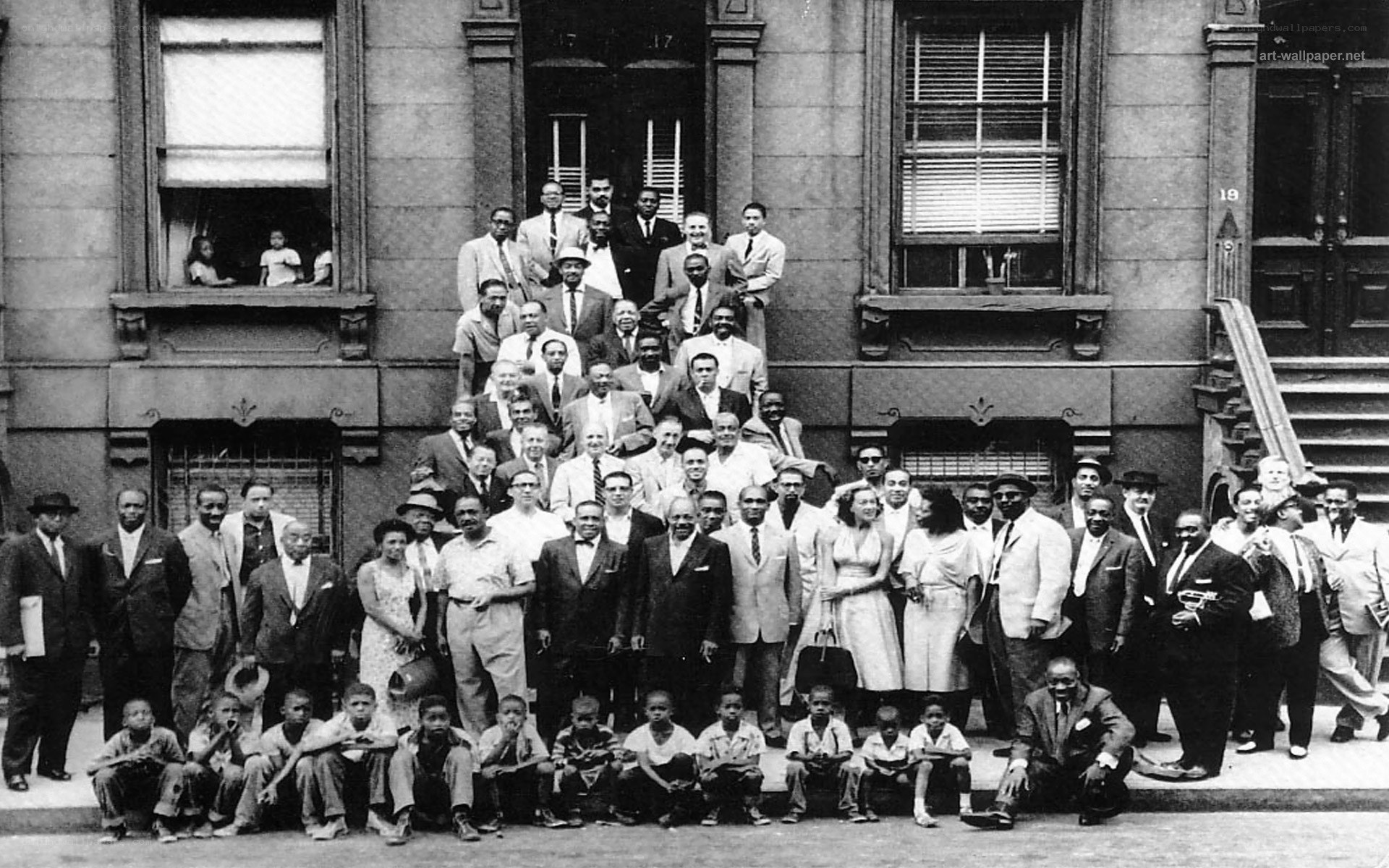 Group photo outside building