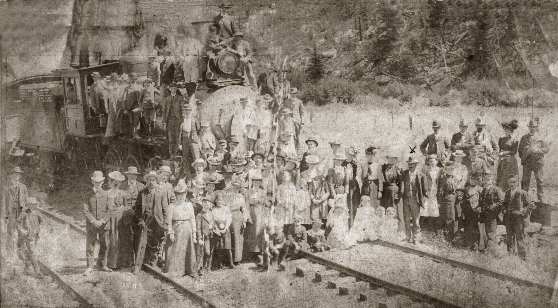 Group photo with steam train