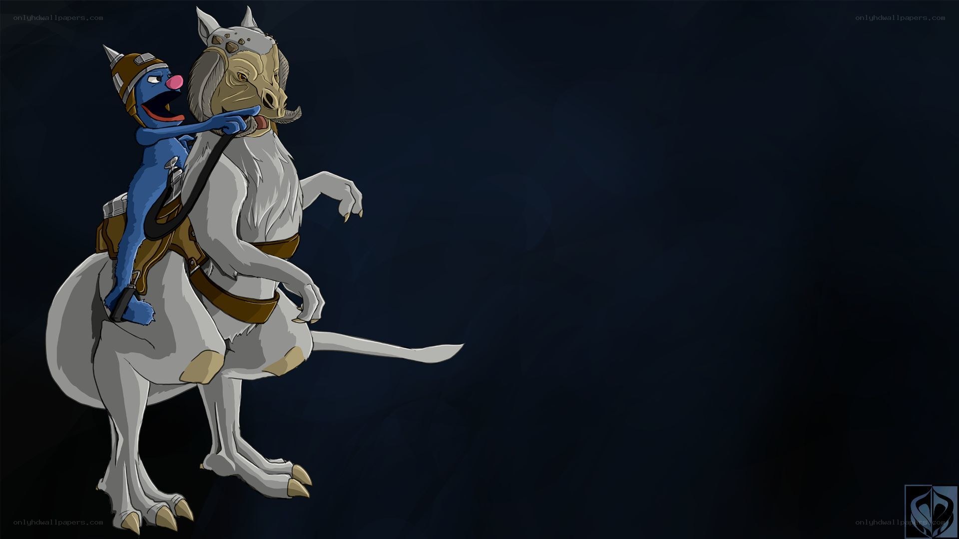 Grover riding a tauntaun