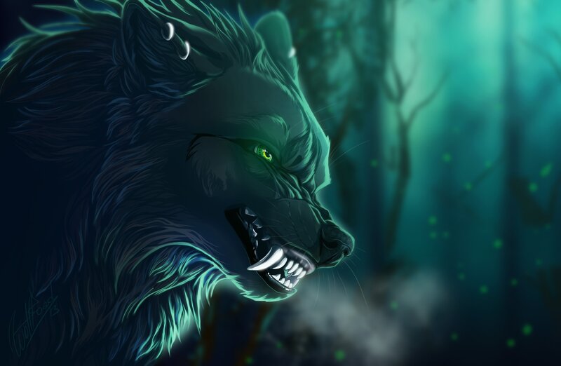 Growling Wolf in Forest