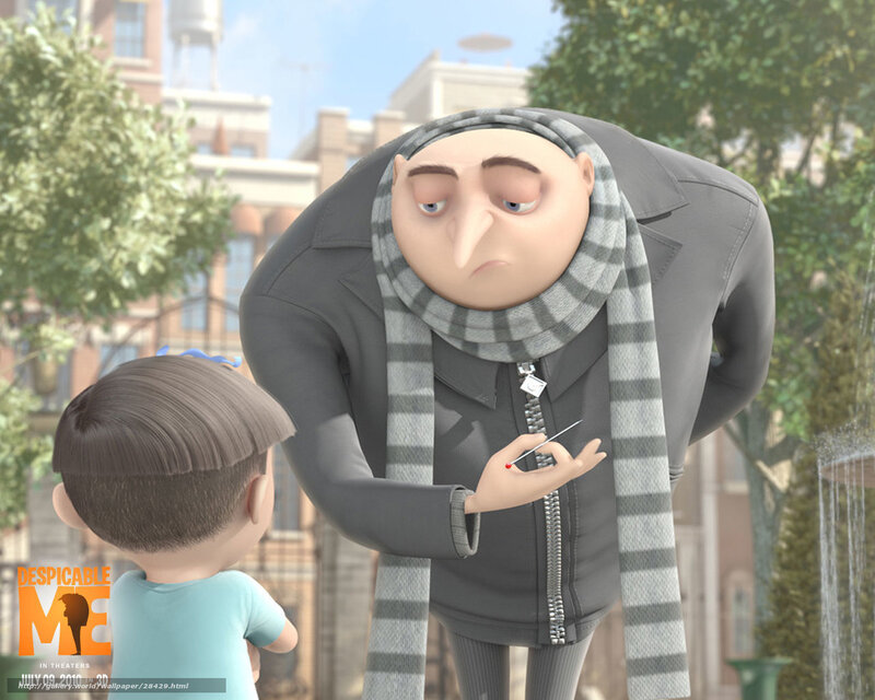 Gru and a child in the city