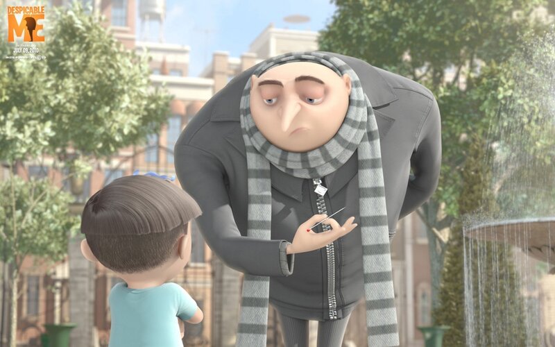 Gru and a child in the park