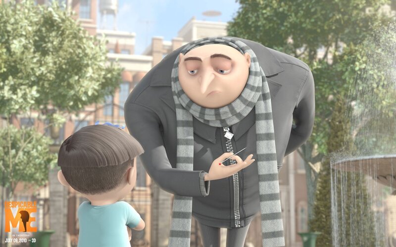 Gru and a child in the park