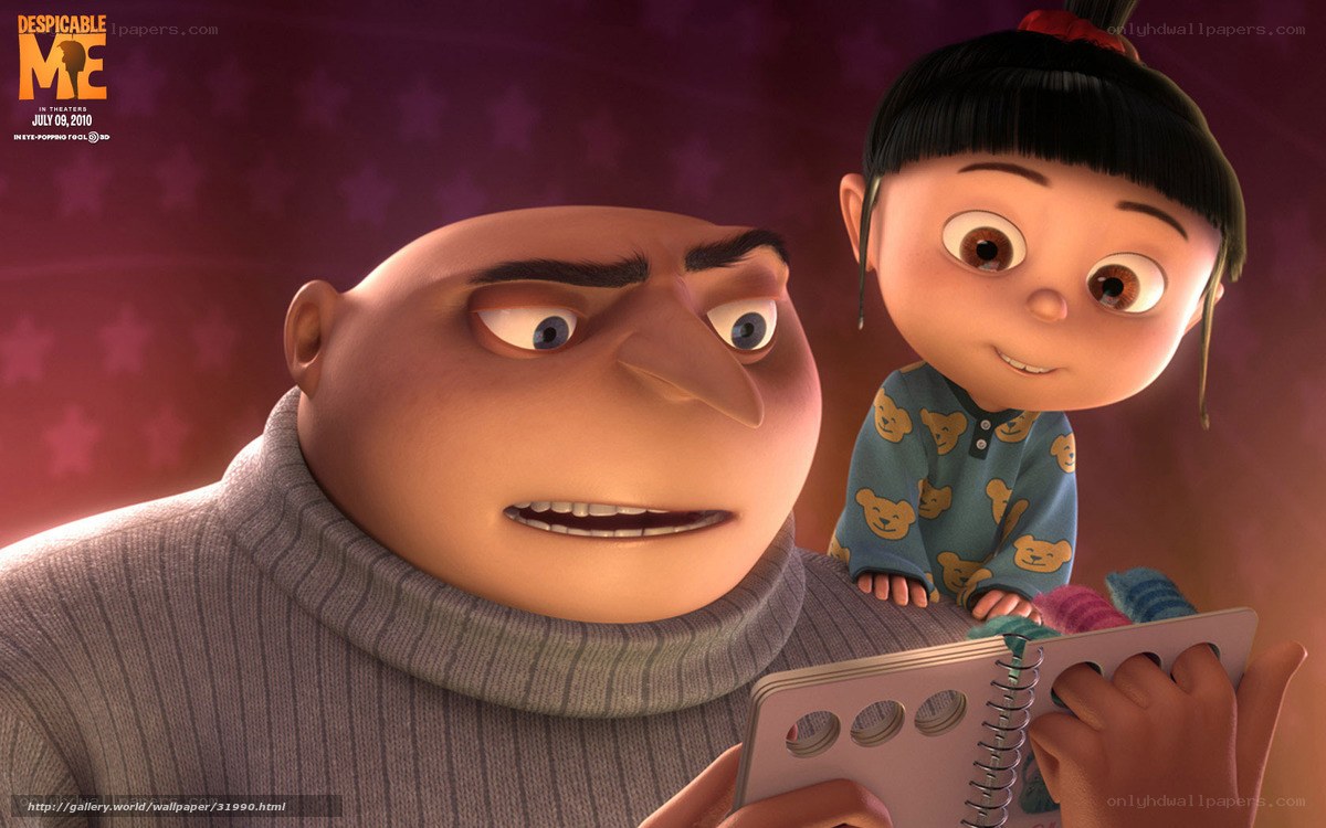 Gru and Agnes in pajamas
