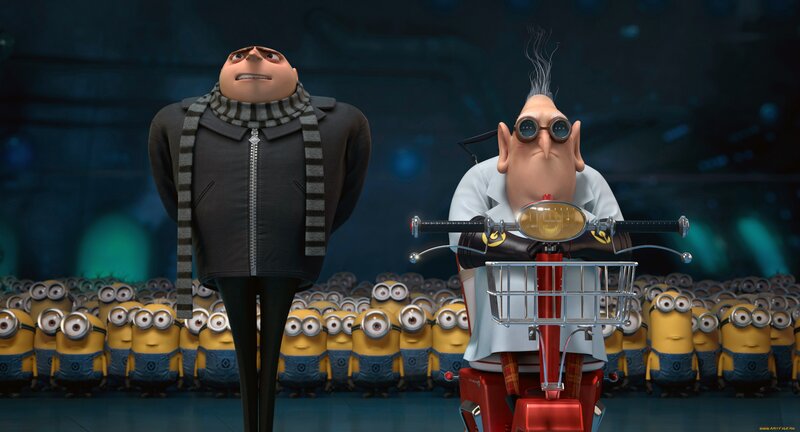 Gru and Dr. Nefario with Minions