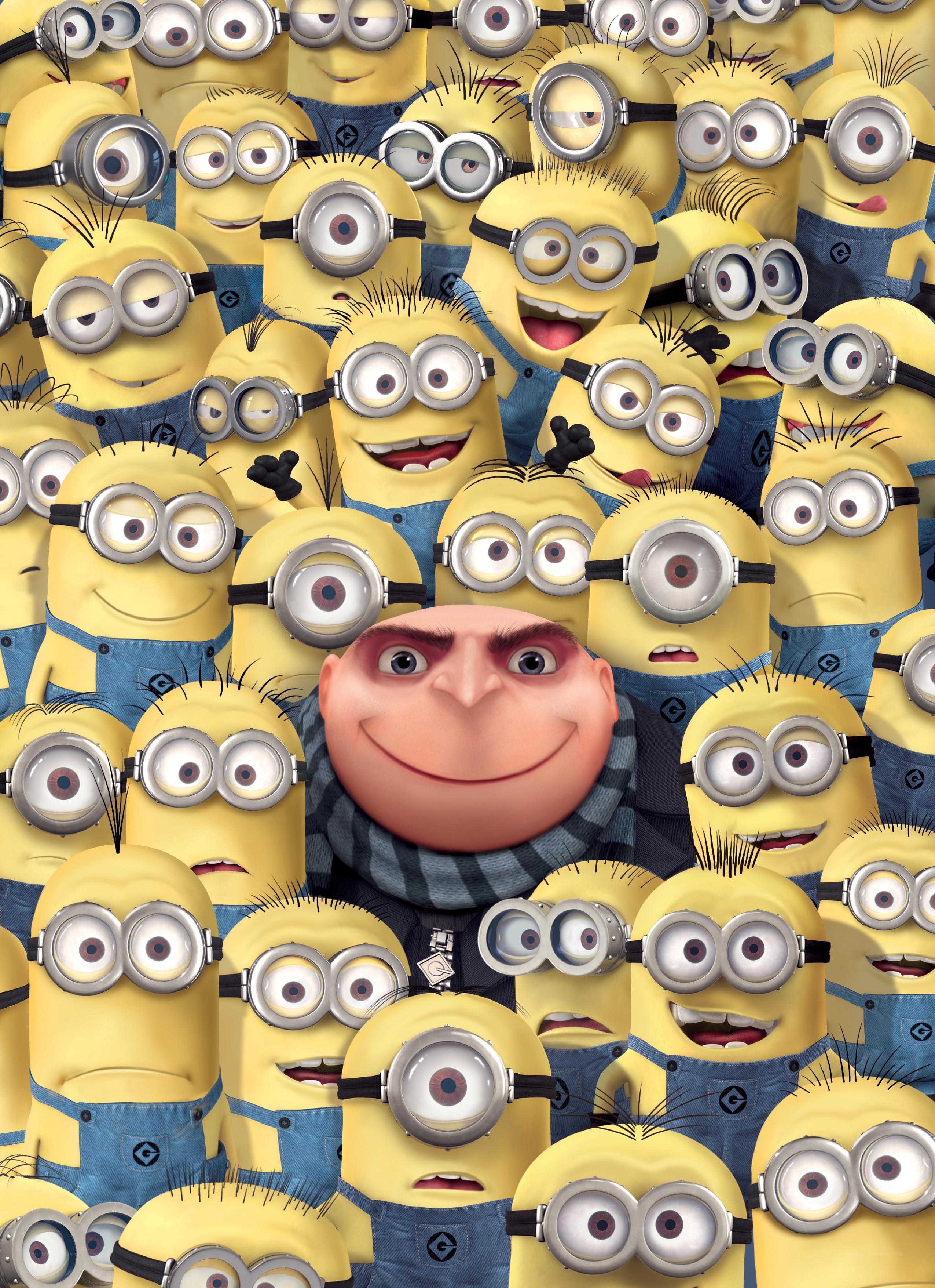 Gru surrounded by minions