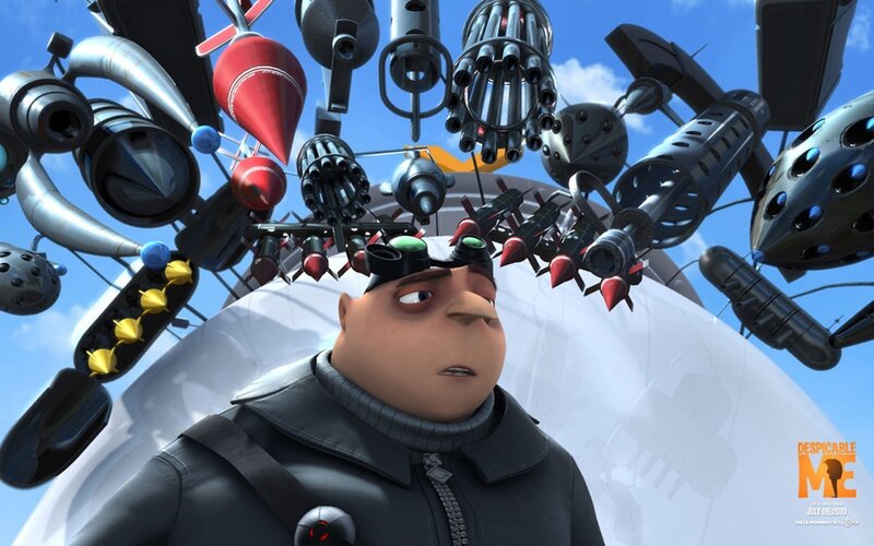 Gru with weaponized helmet