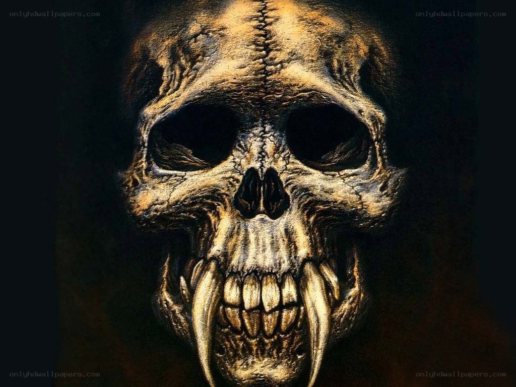 gruesome skull with fangs