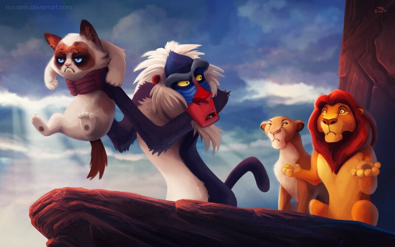 Grumpy Cat Being Held — Blue