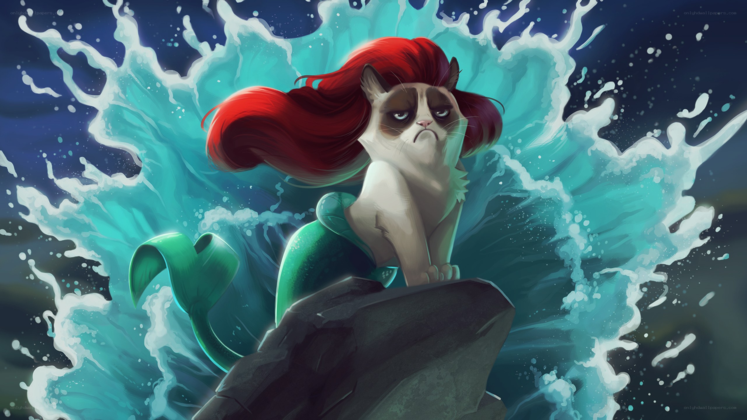 Grumpy cat mermaid art