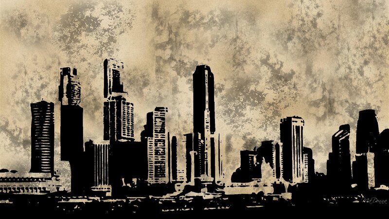 grunge city skyline art